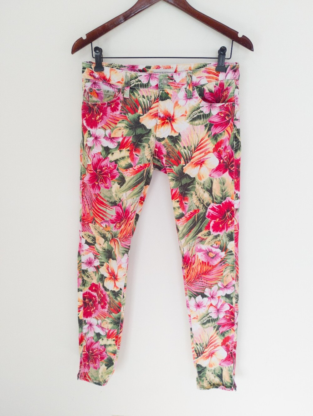 Denim & Supply Ralph Lauren Floral Skinny Jeans Ankle Zip Tropical Pink 25